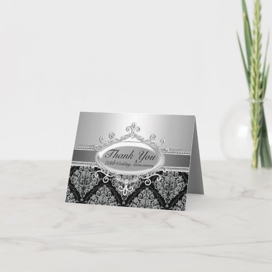 Argent Damask 25ème Mariage Anniversaire Merci (Devant)