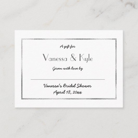 Argent Display carte d'insertion de douche nuptial (Dos)