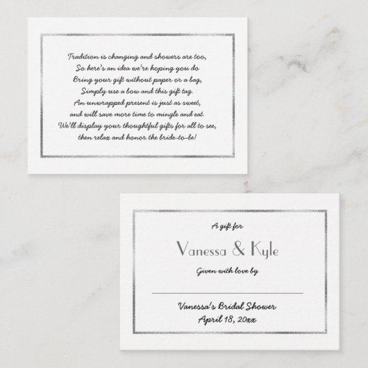 Argent Display carte d'insertion de douche nuptial (Devant / Derrière)