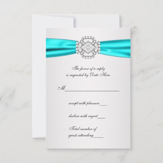 Argent élégant et mariage bleu Turquoise RSVP (Dos)