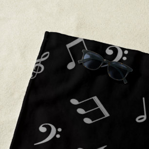 argent en noir notes de musique serviette de plage