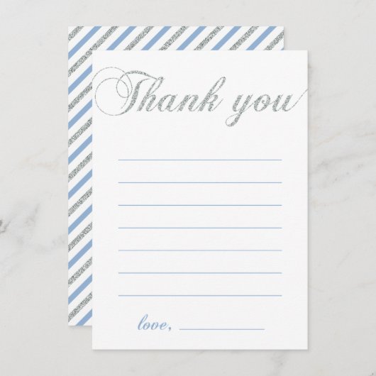 Argent et bleu | Modern Boy Party Merci Note (Devant / Derrière)