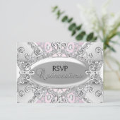 Argent et diamant rose Damas Quinceanera RSVP (Debout devant)