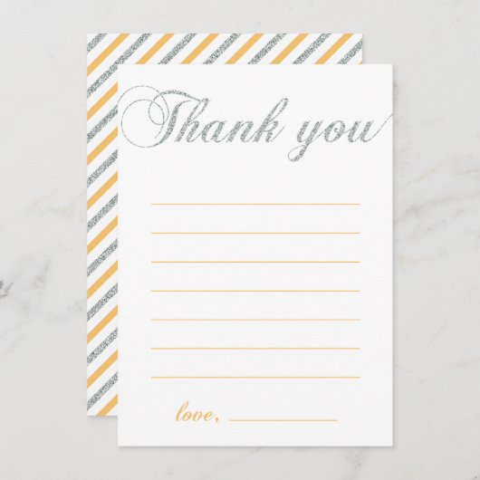 Argent et jaune | Fille Fête moderne Merci note (Devant / Derrière)