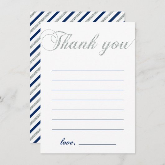 Argent et marine | Modern Boy Party Merci Note (Devant / Derrière)