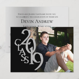 Argent et noir 2019 Photo Graduation Invitation