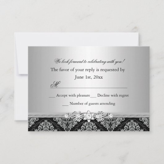 Argent et noir Damask RSVP (Devant)
