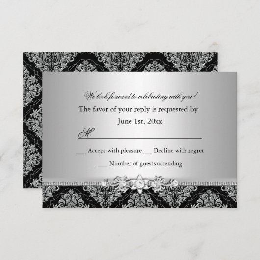Argent et noir Damask RSVP (Devant / Derrière)