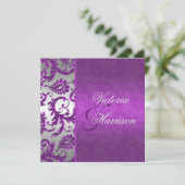 Argent et pourpre Damask II Faire-part de mariage (Debout devant)