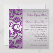 Argent et pourpre Damask II Faire-part de mariage (Dos)