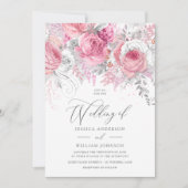 Argent et rose Faire-part de mariage floral enchâs (Devant)