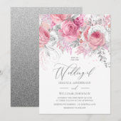 Argent et rose Faire-part de mariage floral enchâs (Devant / Derrière)