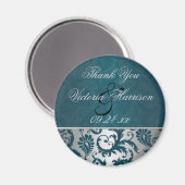Argent et Turquoise Damas II mariage Faveur aimant (Recto/Verso)