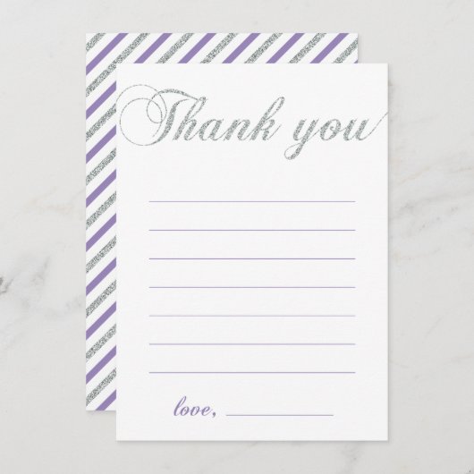 Argent et violet | Fille Fête moderne Merci note (Devant / Derrière)