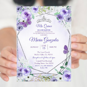 Argent et violet Mis Quince Invitation d'anniversa