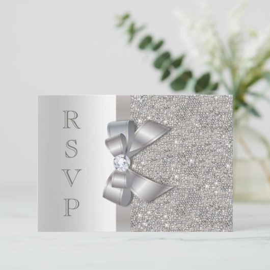 Argent Faux Bow & Diamonds RSVP (Debout devant)