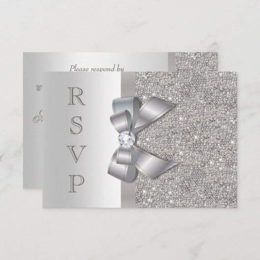 Argent Faux Bow & Diamonds RSVP (Devant / Derrière)