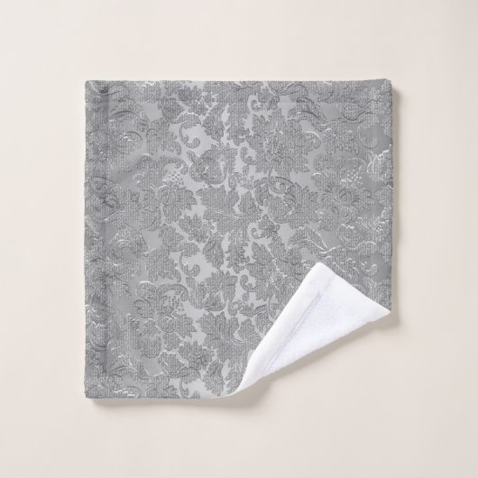 Argent Floral Damask (Gant de toilette)