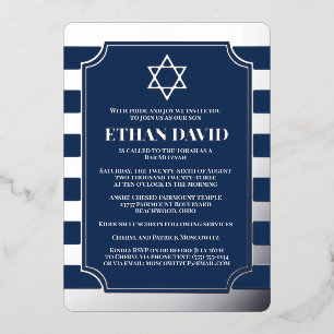 Argent Foil Barre tripée Mitzvah Invitation avec S