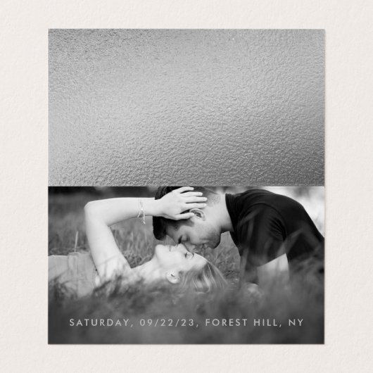 Argent Foil Script Photo Enregistrer La Carte Date (Intérieur déplié)