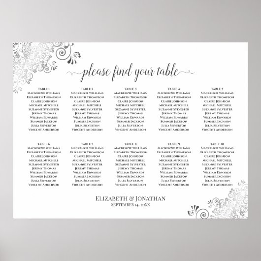 Argent Frills 10 Tableau Mariage Plat blanc (Devant)