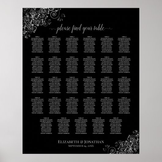 Argent Frills Black 29 Table Mariage Tableau de si (Devant)