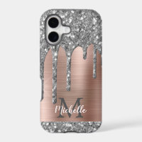Argent Glitter Gouttes Métal Rose Monogrammé