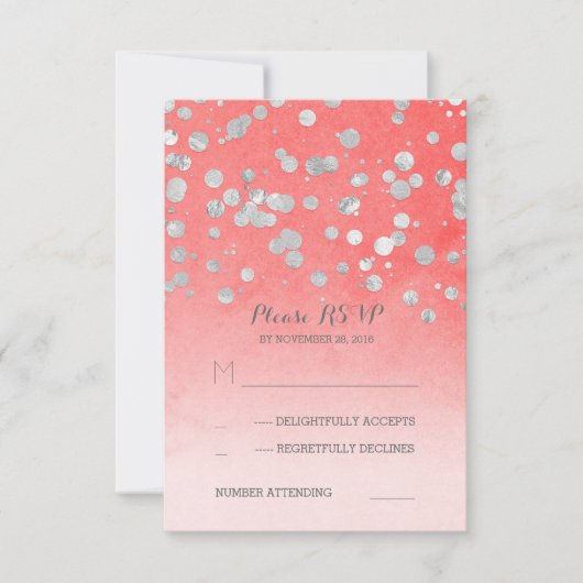 argent glitz rose corail mariage cartes RSVP (Devant)
