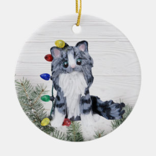 Argent Gris Tabby Maine Coon Cat Ornement
