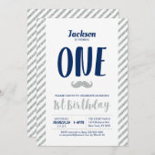 Argent, Moustache | Invitation pour le premier ann (Devant / Derrière)