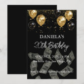 Argent noir et or Invitation de fête d'anniversair (Devant / Derrière)