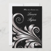 Argent noir Faire-part de mariage feuille (Devant)