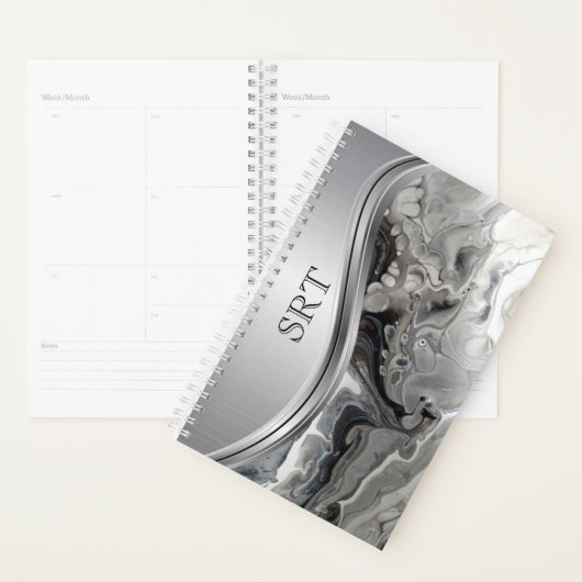 Argent Noir Fluid Art Métal Monogramme (Devant avec enveloppe)