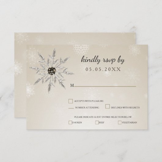 argent or neige flocons d'hiver mariage rsvp (Devant / Derrière)