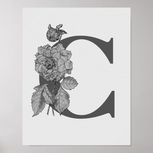 Argent Peony Elegant Monogramme Initial C Poster (Devant)