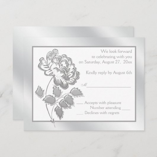 Argent Peony sur carte de réponse blanche (Devant / Derrière)