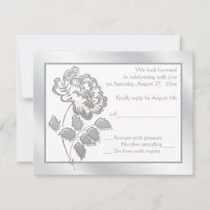 Argent Peony sur carte de réponse blanche