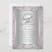 Argent rose Damask Tiara Sweet 16 Invitation (Devant)