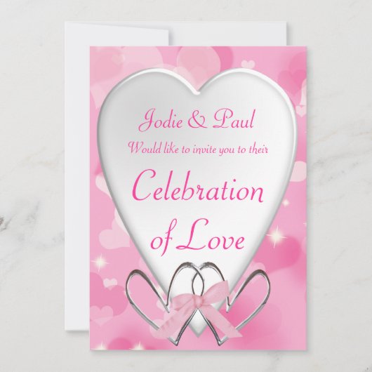 Argent rose et Coeurs blancs - Faire-part de maria (Devant)