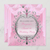 Argent rose Fancy Frame Sweet 16 Party Invitation (Devant / Derrière)