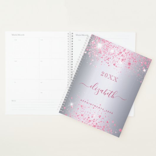Argent rose nom de parties scintillant script mono (Devant avec enveloppe)