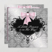 Argent rose princesse bébé douche Invitations (Devant / Derrière)