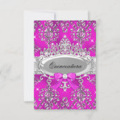 Argent rose Tiara Damask Quinceanera Invitation (Devant)