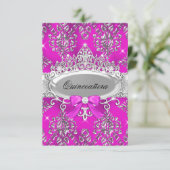 Argent rose Tiara Damask Quinceanera Invitation (Debout devant)
