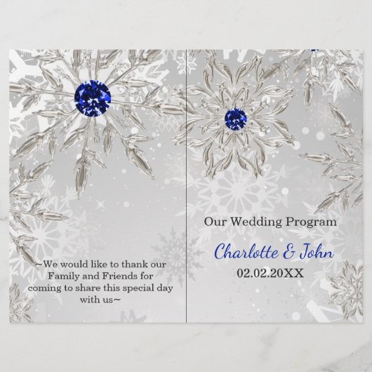 argent royal bleu snowflacon programme de mariage (Devant)