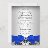 Argent & Royal Blue Damask Sweet 16 Invitation (Devant)