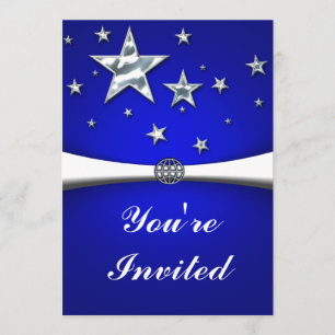 Argent Stars Dark Blue Party Invitation