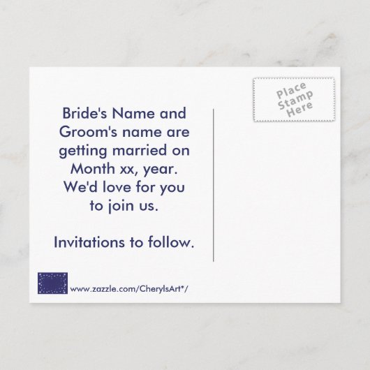 Argent Stars Marine Bleu Enregistrer la date Carte (Dos)