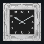 Argent Style Art Déco Carré Horloge murale<br><div class="desc">J'avais d'abord fait ce design Art Déco pour autre chose,  mais je pense aussi qu'il fait une belle horloge. Cette horloge a un surround de style argent avec un intérieur carré noir pour les chiffres de l'horloge. Cela fait une belle horloge pour n'importe quelle maison.</div>