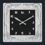 Argent Style Art Déco Carré Horloge murale<br><div class="desc">J'avais d'abord fait ce design Art Déco pour autre chose,  mais je pense aussi qu'il fait une belle horloge. Cette horloge a un surround de style argent avec un intérieur carré noir pour les chiffres de l'horloge. Cela fait une belle horloge pour n'importe quelle maison.</div>